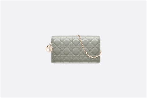 Pochette Lady Dior Pelle di vitello verniciata Cannage grigia 